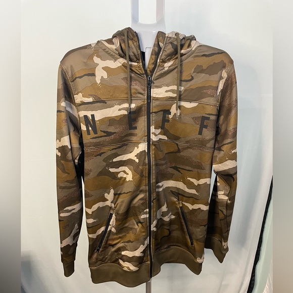 Neff Hoodie Men Small Camouflage Full Zipper Long Sleeve Side Zip Pockets Vented - Picture 1 of 11